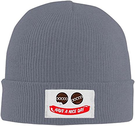 AMY WILDER Chocolate Have A Nice Day Cap Winter Knitting Warm Watch Hat Beanie Skull Cap For Unisex Asphalt One Size Fit All