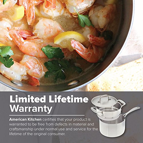 American Kitchen - 3-quart Premium Stainless Steel Saucepan with Double Boiler Insert and Cover - Thumbnail 4