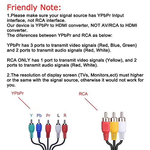HDMI to Component Converter Cable, HDMI to YPbPr Converter, HDMI to 5RCA RGB Converter Supports 4K Video Audio Converter Adapter HDMI V1.4 for DVD, PSP, Xbox 360, PS2, Nintendo NGC, Etc - Thumbnail 4