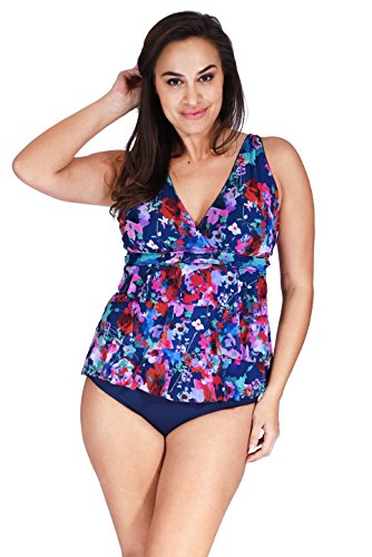 (1MZ7200) Mazu Swim Women's Ruffle Mesh Swimwear Triple Tier Plus Size Tankini Top (18W-24W) in Le Jardin Size: 18W - Thumbnail 5