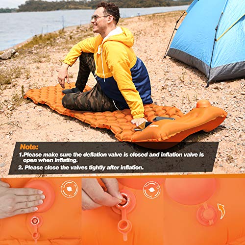 AirExpect Camping Sleeping Pad with Built-in Pump Upgraded Inflatable Camping Mat with Pillow for Backpacking, Traveling, Hiking, Durable Waterproof Air Mattress Compact Ultralight Hiking Pad