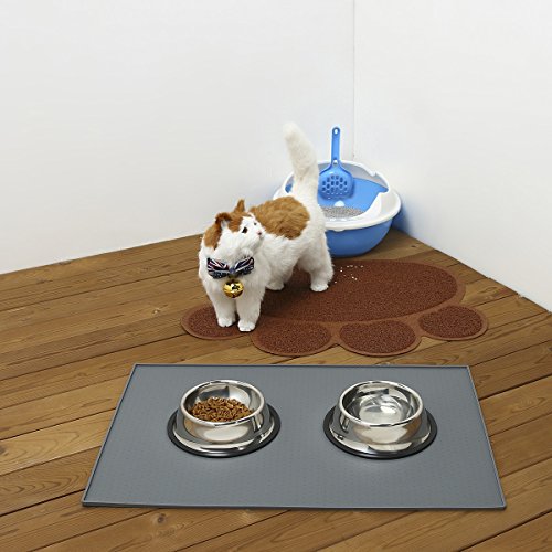 PetCee Dog Mats for Food,FDA Grade Silicone,Large Dog Mat 15.7x23.6 Inch Pet Food Mat Dog Bowl Placemat (Grey) - Thumbnail 4