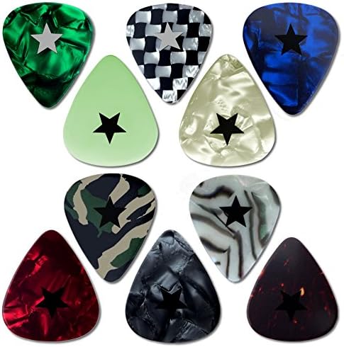 Black Star Assorted Celluloid Guitar Picks, Medium, 10 Pack