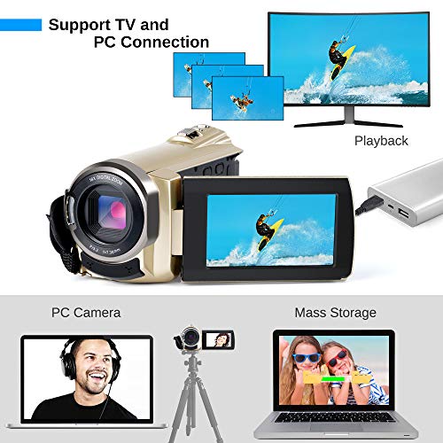 Video Camera Camcorder WiFi FHD 1080P 30FPS 24MP Infrared Night Vision YouTube Vlogging Camera Recorder 3.0 Inch 270 Degree Rotation Touch Screen 16X Digital Zoom Camcorder with 2 Batteries