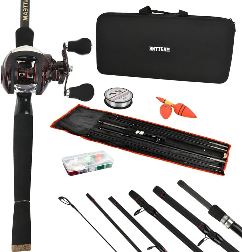 BNTTEAM Baitcasting Reel and Rod Combos Hard Carbon Fiber Telescopic Portable Hand Artificial Lures Fishing Line Travel Surf Saltwater Freshwater Boat (TYPE 2, Left Handle-2.1M/82.6in/6.88ft)
