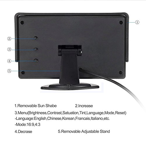 ATian 4.3 Inches Car Monitor TFT LCD Color Display Car Rear View Monitor Screen with 2 AV Input for Car Rear View Cameras, with Dash Mounting Stand and 3M Sticker, Fit for Almost All The Vehicles