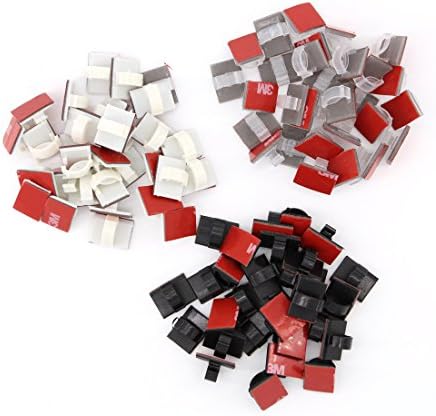 Adhesive Reusable Mixed-color Cable Clips 90 Pack – Self Locking Wire Clips Cable Management - Multi-Purpose in Car, Home, Office and String Lights （White, Black, Clear）