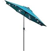 Sunnyglade 9' Solar LED Lighted Patio Umbrella with 8 Ribs/Tilt Adjustment and Crank Lift System (Teal Blue)