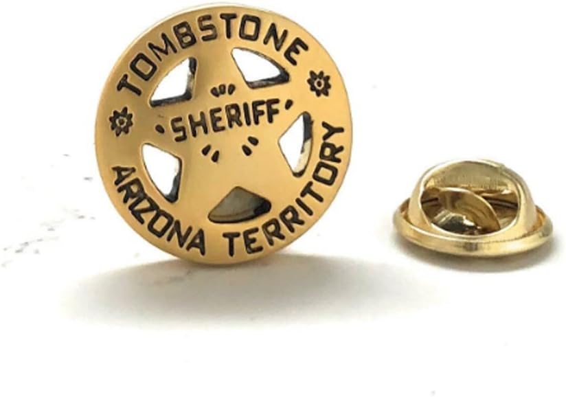 Williams and ClarkMen's Lapel Pin Tombstone Arizona Old West Shiny Gold Sheriff Lone Star Badge Tie Tac