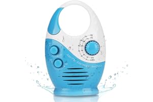 Waterproof Shower Radio, Portable AM FM Radio with Hook Design, Battery Operated Radio Built-in Speaker, for Bathroom Kitchen