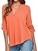Roswear Women's Casual V Neck Cuffed Sleeves Solid Chiffon Blouse Top, Orange, XL (US16-18)
