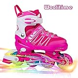Woolitime Sports Adjustable Inline Skates for Kids with 8 Illuminating Wheels, Safe and Durable Roller Skates, Fashionable Skates for Girls and Boys, Men and Ladies