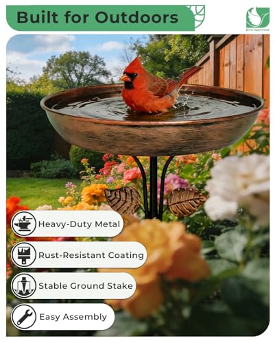 OUISJYER Metal Bird Bath for Outdoors, 12" Dia Bowl with Stable Upgrades Stake Birdbaths Garden Yard Lawn Decor 0.7 Gallon