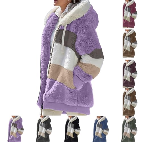 Fleece Hoodie Women Womens Fleece Hoodie Jacket Sherpa Lined Full Zip Up Trench Coats Winter Warm Soft Teddy Hooded Sweatshirt Fluffy Jumpers Ladies Zip Cardigan