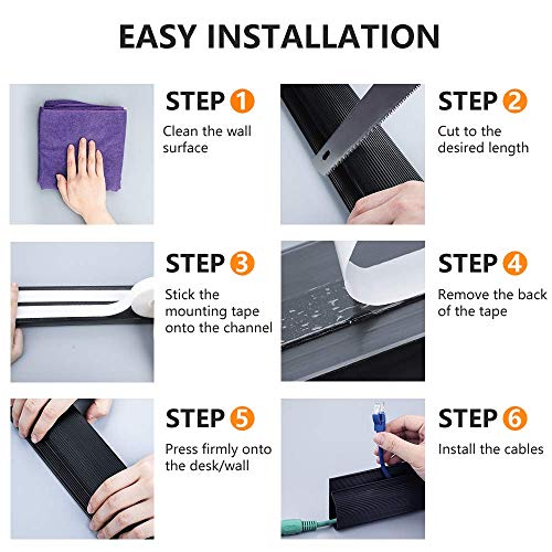 J Channel Cable Raceway with 5M Adhesive - Computer Desk Cable Management System - TV Cable Concealer and Cable Hider - 95" Desk Cord Organizer - Under Table Cord Cover Management for Office, Home