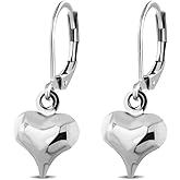555Jewelry Stainless Steel Heart Shaped Earrings for Women - Heart Hoop Dangle Drop Lever Back Earrings - 1.1 inches