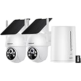 FOSSENXE 4MP Security Cameras Wireless Outdoor, No Subscription, Solar-Powered Home Security Camera System with 360° Pan Tilt, Color Night Vision, 64GB Local Storage, 5G & 2.4G WiFi, Easy Setup