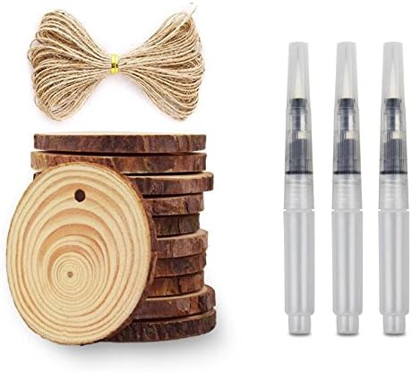 eMigoo 20 Pieces Wood Slice with Holes 2.36-2.75 Inch Unfinished Predrilled Wood Slices with Holes Round Log Discs and 16 Feet Natural Jute Twine 3 Painting Pens for Christmas and Home Ornaments