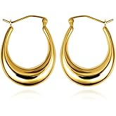 14K Yellow Gold Flat Wide Hoop Earrings