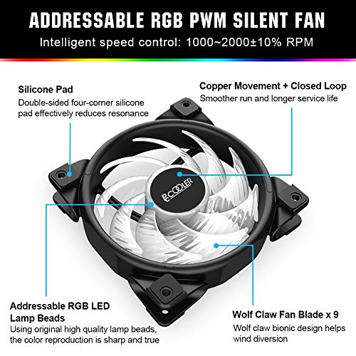 Pccooler 120mm Case Fan Dawn Series, 3M120HALO LED RGB Silent Fans - Advanced Lighting Customizations with 7 Colors&10 Lighting Modes - PWM High Performance Cooling Fan for PC Case Computer Fan - Thumbnail 3