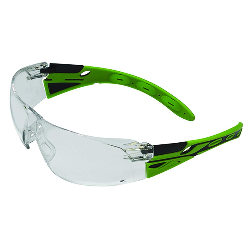 JSP EigerPremium Safety Spectacle Black and Green Temples Clear Lens Anti-scratch/Anti-mist Class 1 Optical Safety Glasses (1EIGGREEN23CKN)