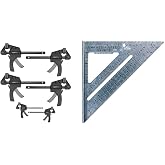 Amazon Basics 6-Piece Trigger Clamp Set - 2 Clamps 4-Inch, 4 Clamps 6-Inch &amp; SWANSON Tool Co S0101 7 Inch Speed Square, Blue