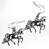Galloping Horse Dangle Silver Earring Cute Jewelry Accessory for Women Teen Little Girl Crazy Lover Gift