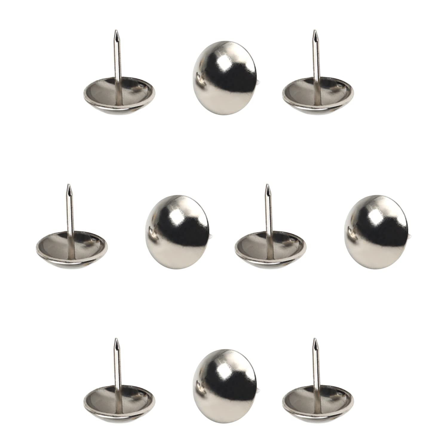 MroMax 60Pcs 19x21mm Round Domed Head Upholstery Nails Pins Stainless Steel Decorative Tacks Kit Antique Finish Thumb Tack Push Pins for Nickel Finish Furniture DIY Silver Tone