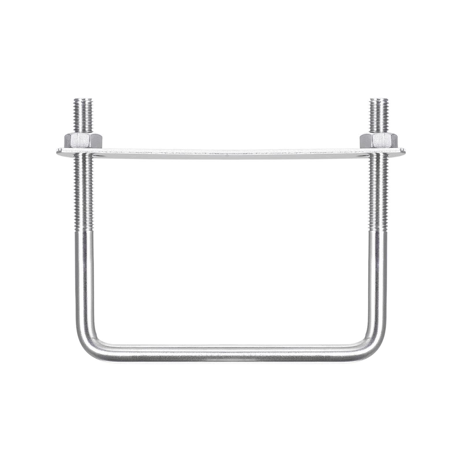 TOP-VIGOR M8 Square U-Bolts, 102mm Inner Width 100mm Length 304 Stainless Steel U-Bolts with Nut, Plate for Building Installations Mechanical Parts Connection Cehicles Ships