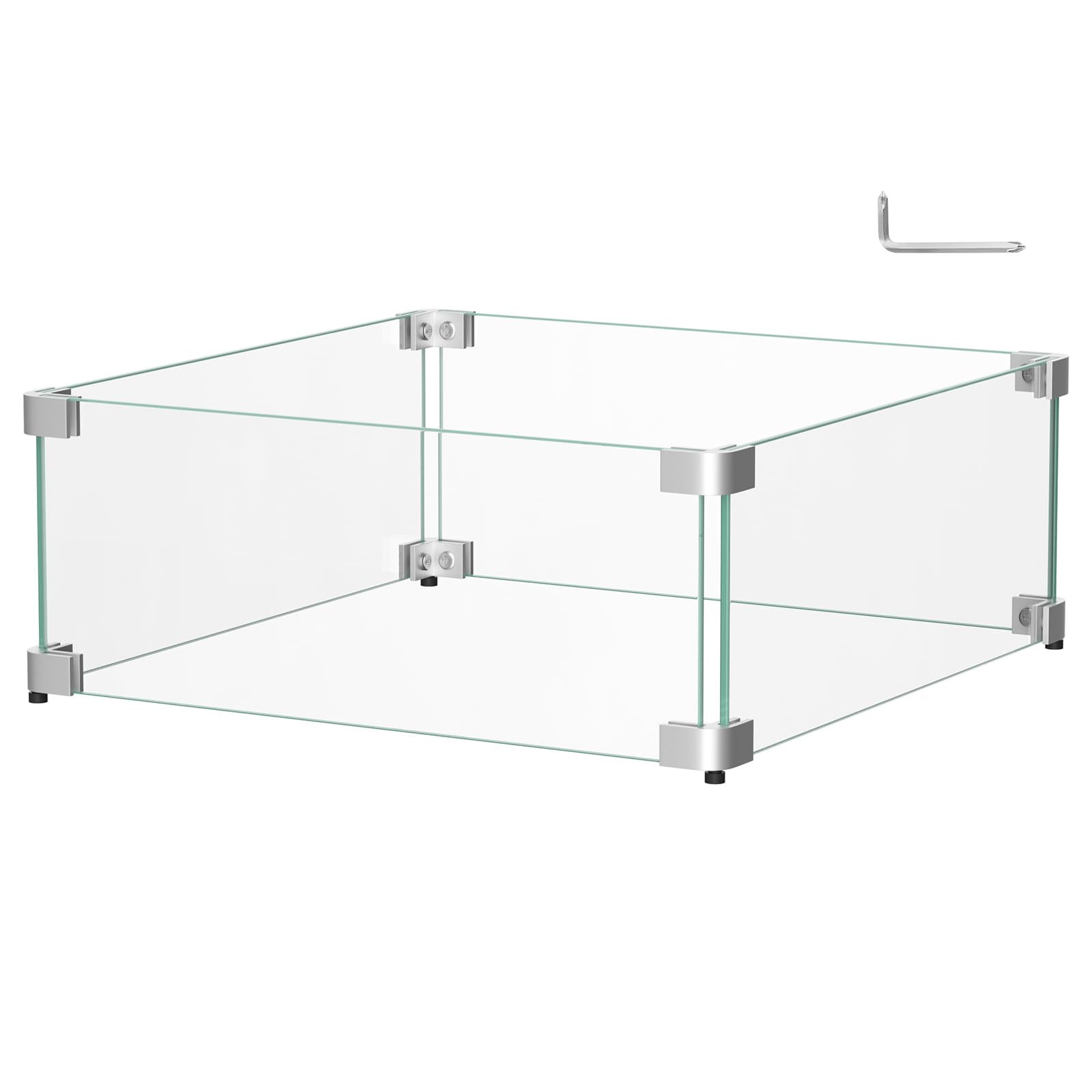 Photo 1 of BriSunshine 16" x 16" x 6" Glass Wind Guard for Propane Gas Fire Pit Table, Square Thick Tempered Glass Shield, Firepit Glass Barrier with Aluminum Corner Bracket & Rubber Feet