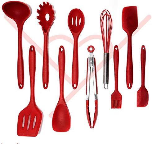 Kitchen Utensil Set – 10 Piece Silicone Cooking Tools, BPA Free, Nonstick Heat Resistant – Kitchen tools and gadgets for Gift by H2You (Red)