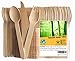 Disposable Wooden Cutlery 300pc Set | 100 Forks | 100 Knives | 100 Spoons, 6.25 inch length. 100% Natural, Eco-Friendly, Compostable, Biodegradable, Premium Utensils for Parties by KABOOCHY