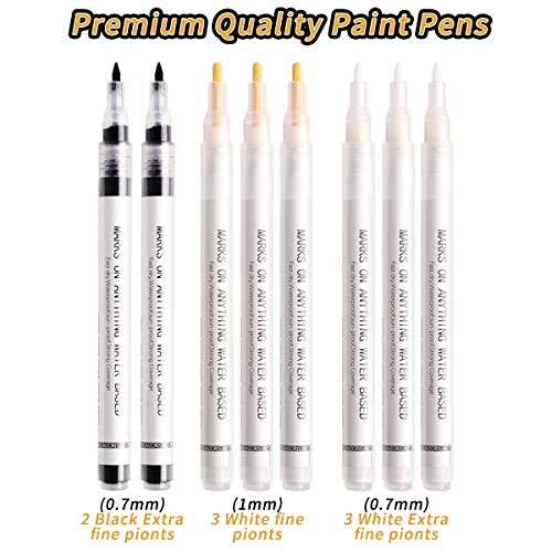 White Paint Pen, 8 Pack Black and White Acrylic Paint Marker, Fine