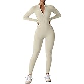 YEOREO Women Long Sleeve Workout Jumpsuit Zip Up Romper Bottom Pants Bodysuit Bodycon Sexy One Piece