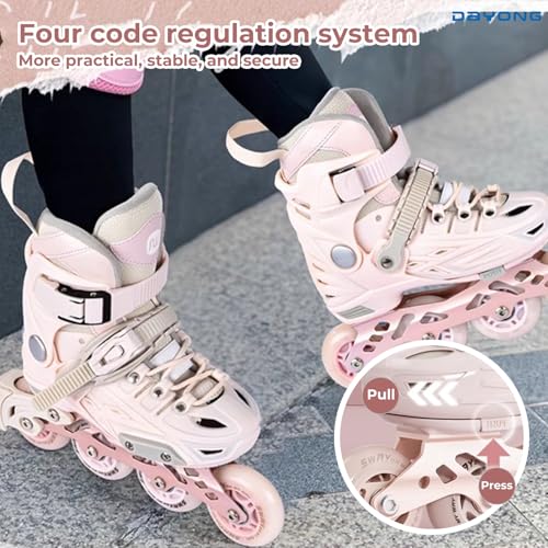 DAYONG Inline Skating Shoes for Kids, Adjustable Roller Skates, with 8 Light Up Wheels Thicken Shoe Shell, Dual Mode Rollerblades for Beginners, Kids, Adult.