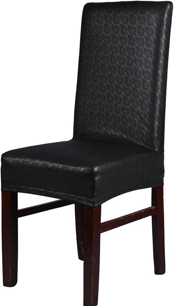 Inroy PU Chair Covers Artificial Stretch Leather Chair Protector Waterproof and Oilproof Universal Seat Slipcovers (1PCS, C-Black)