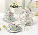 Jusalpha Fine Bone China Coffee Cups Flower Series Teacup Saucer Spoon with Teapot Warmer & Filter, 16 pcs in 1 set (FL-Glass pot 01)