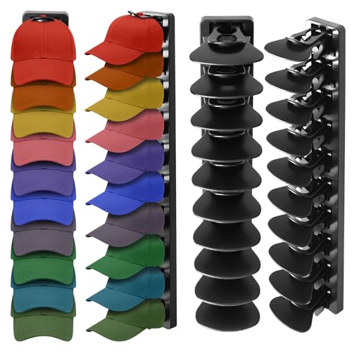 2 Pieces Hat Rack Wall Mounted Hat Rack for Up to 40 Hats, Hat Holder with Visor, Self Adhesive Holders, Hat and Cap Organizer, Hat Box for Rooms, Doors