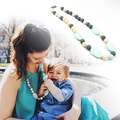 TUXEPOC Baby Teething Necklace for Mom to Wear,Silicone Nursing Chewable Beads Teether Toys - BPA Free (Less Color)