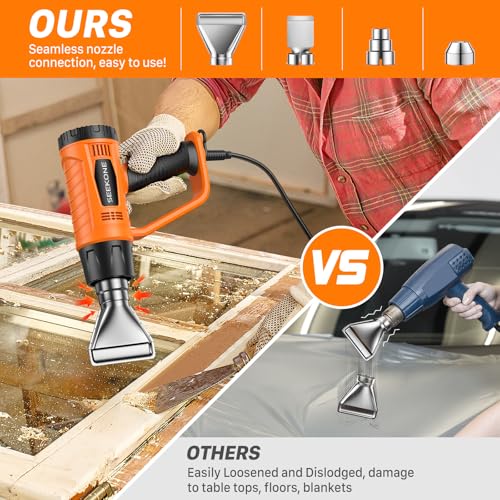 Heat Gun, SEEKONE 2000W Professional Heavy Duty Hot Air Gun Kit 400℃ & 600℃ Dual-Temperature Settings with Flame Retardant Protective Cover, 4 Nozzles for Crafts, Shrinking PVC, Stripping Paint