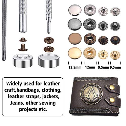 120 Sets Snap Fasteners Kit, 12.5mm Metal Snap Buttons Press Studs with 4 Pieces Fixing Button Tools, 6 Color Clothing Snaps Kit for Thin Leather, Jacket, Jeans Wear, Bracelet, Bags, Belt