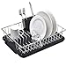 POPILION Quality Steel Kitchen Sink Side Dish Drying Rack,Drain Rack Set(3-Piece) with Black Drainboard and Separate Box For Cutlery