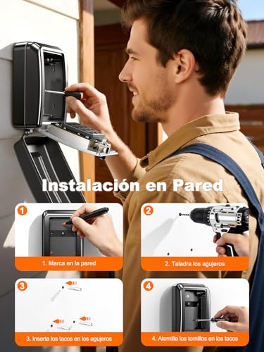 ISEYOU Caja Fuerte para Llaves con Código, 12 Teclas, Caja de Seguridad para Llaves Exterior de Pared, Caja Metálica Resistente a la Intemperie, Negra