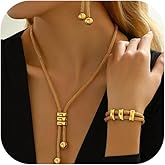 ZZQPSD Luxury Gold Jewelry Set for Women Punk Cuban Y-Necklace Gold Choker Set Bracelet Necklace earring Gifts ﻿