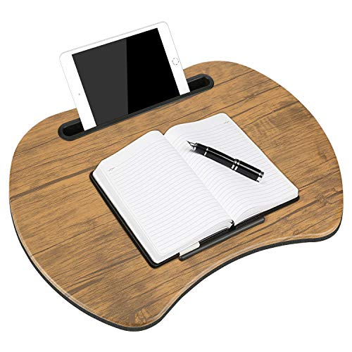 HOME BI Lap Desk for Laptop, Portable Laptop Table with Phone Tablet Holder, Fits up to 15" Laptop and 9.7'' Tablet (Brown)