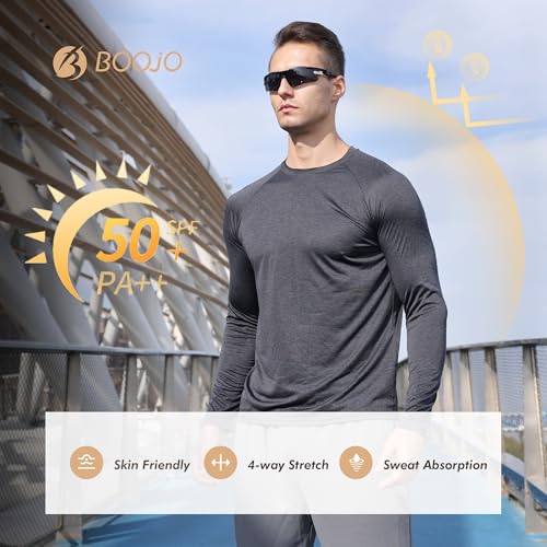 BOOJO 3 Pack Long Sleeve Shirts for Men - Quick Dry Moisture Wicking Sun Protection UV UPF T-Shirts for Fishing Workout Gym