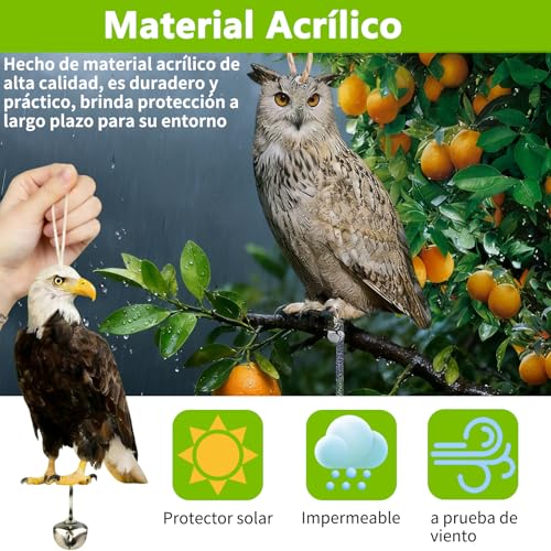 OWHDJH Paquete de 4 Buhos para Ahuyentar Palomas, Espanta Palomas con Campanas, Búho Espantapájaros, para Jardín al Aire Libre, ahuyentar Ardillas, Conejos y pájaros