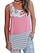 Halife Floral Tank Top Plus Size, Ladies Patchwork Striped Tunic Blouse Pink XXL