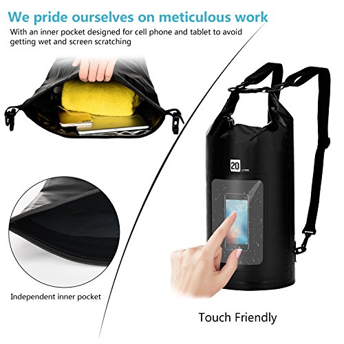 AiRunTech Waterproof Dry Bag, 10L Roll Top Compression Sack with Phone Dry Bag Case and Long Adjustable Shoulder Strap Included for Outdoor Water Sports, Boating, Hiking - Thumbnail 2