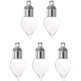 HARFINGTON 5pcs Name on Rice Glass Vial Pendant 6mm Width Water Drop Shape Screw Cap Vial Necklace Hanging Wish Bottles for Liquid Sand Ashes DIY Craft Souvenirs